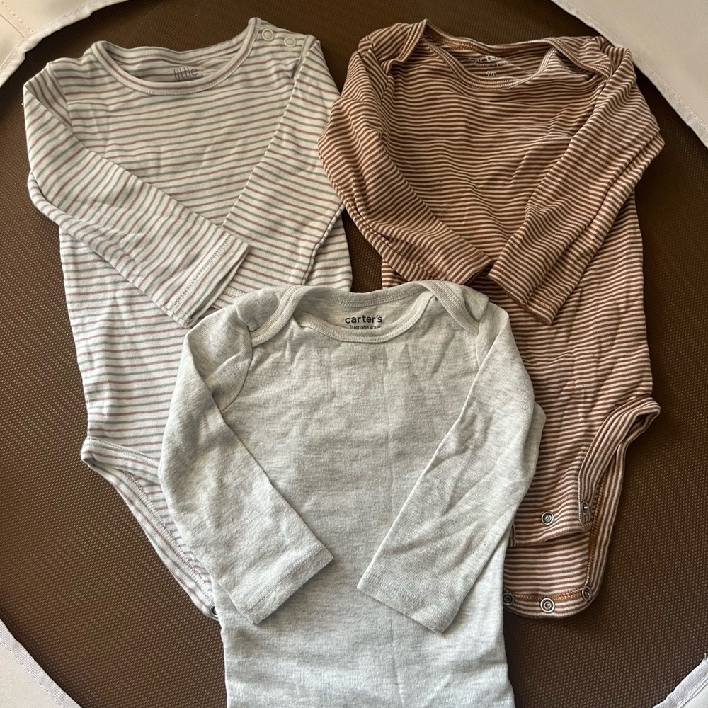 Carter's Long Sleeve Bodysuit Trio - Gray, Brown, and Cream